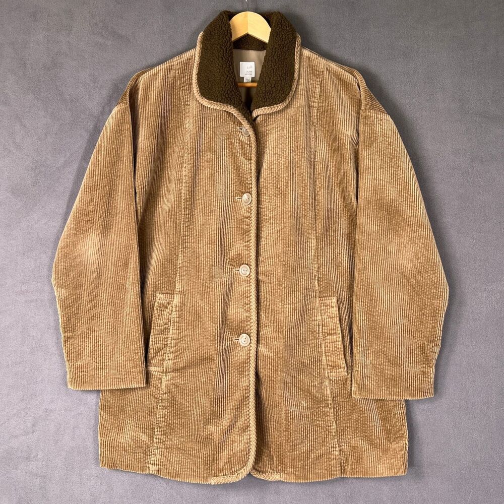 J Jill Heritage Tumbled Cord Coat Womens L Large Tall Brown Corduroy Sherpa Line